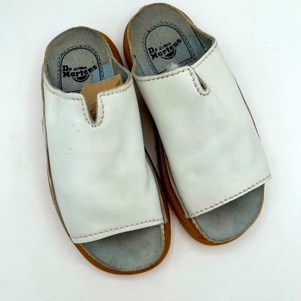 Dr Martens Vintage Y2k Sandals White Leather Chunky Sole Slides Flower England - Picture 5 of 16